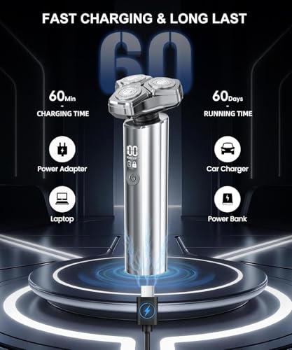 Image of Electric Razor for Men，10,000RPM High-Speed Motor, IPX8 Waterproof, 𝐔𝐩𝐠𝐫𝐚𝐝𝐞𝐝 𝐂𝐮𝐫𝐯𝐞𝐝 𝐑𝐚𝐳𝐨𝐫 𝐅𝐨𝐢𝐥， Quick Charge & Travel Lock，Gifts for Men Husband Father