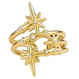 carotoe Anillos de citas en forma de estrella, anillos de apertura ajustables, acero inoxidable, joyería única para dedos, adecuados para fiestas y uso diario, boda, fiesta, One Size, como se describe