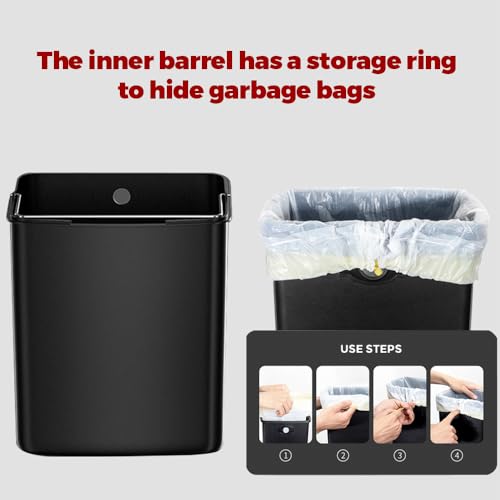 Image of 25L /6.6GAL Large Kitchen Trash Can,Tall Open Top Garbage Can,11.81 * 8.66 * 19.68inces,Smooth,Stainless Steel,Commercial,Hospital, Airport