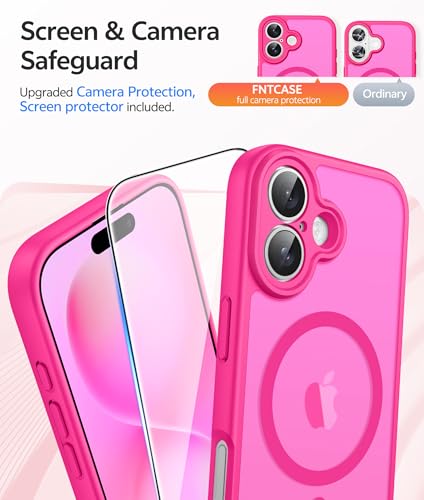 Image of FNTCASE for iPhone 16 Plus Case: [Compatible with Magsafe] Translucent Matte Cases with [Full Camera Protection] [Screen Protector] Military Grade Shockproof Protective Phone Cover - Hot Pink
