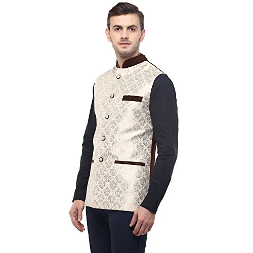 Image of Veera Paridhaan Men's Printed Beige Colour Nehru Jacket