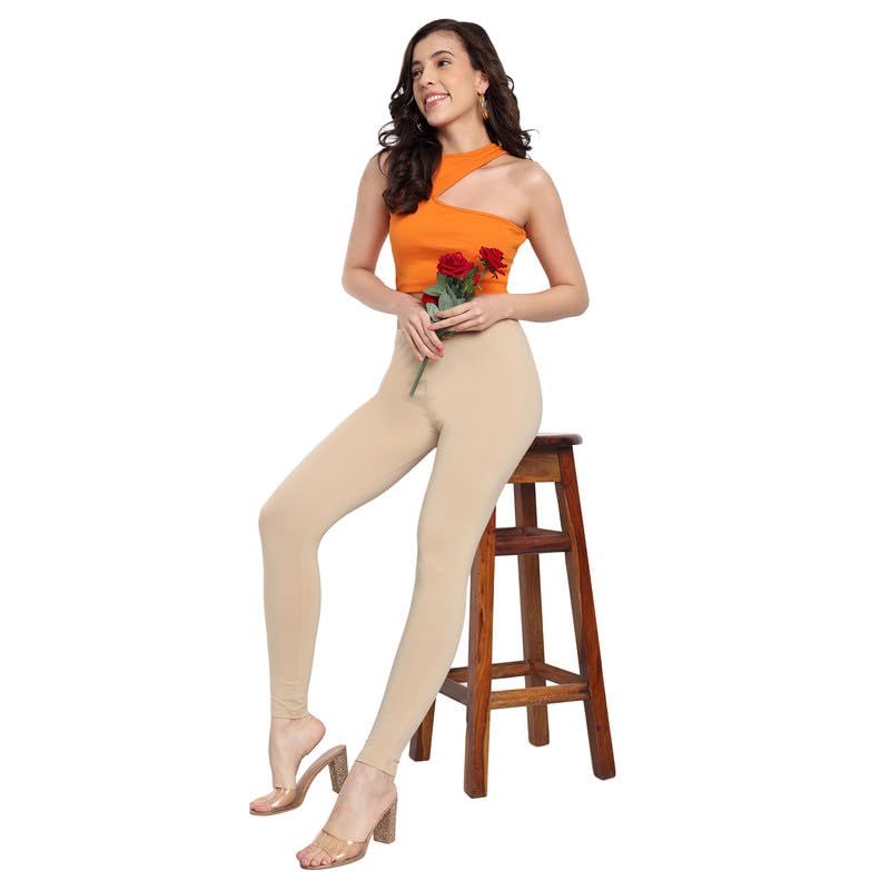 Image of ONE SKY Women Full Length Leggings | Cotton Modal Spandex Blend | High Waist Stretchable & Bio-Washed Fabric | Colour-Lock Technology | Comfortable Leggings for Women