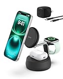 Belkin MagSafe Charger Compatible, 3-in-1 Charging Station, Qi2.2 25W with Cooling Fan (On/Off Control) Magnetic Wireless Charger Stand for iPhone 16/15/14, Apple Watch, AirPods (45W Adapter Included)