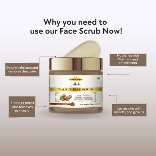 Image of Khadi Walnut Face Scrub 100 gm | Anitoxidants & Vitamin E | Nourishes & Brightens for Glowing Skin | For Dead Skin Cells & Clog Pores | All Skin Types | Exfoliating Scrub for Men & Women