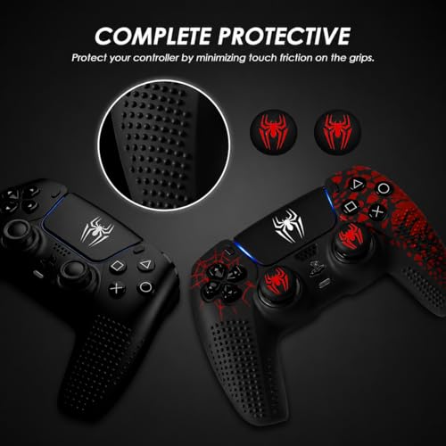 Image of Anti-Slip Cover Compatible with PS5 Controller, Silicone Skin & Grip Cover with Thumb Grips, Touchpad Sticker - Protective Case /Non-Slip PS 5 Controller Accessories Kit (Red-SM Edition)