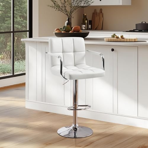 Image of Yaheetech Bar Stools Set of 3, Swivel with Backs, Adjustable Height, White