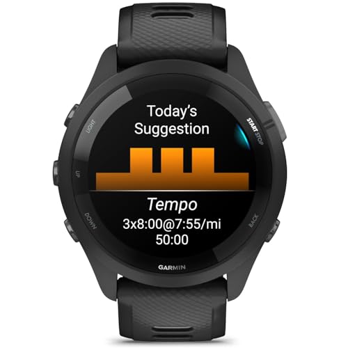 Garmin Forerunner 265 Running GPS Smartwatch, AMOLED Display, 46mm, Black/Powder Gray, 010-02810-00 - Bundle w/Deco Essentials Charging Dock, Dust Cover and Screen Protector