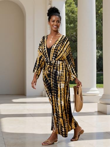 Image of Women's Kimono Cover Up Long Beach Dress Swimsuit Cover Ups Colorful Cardigan Lightweight Robe for Swimwear
