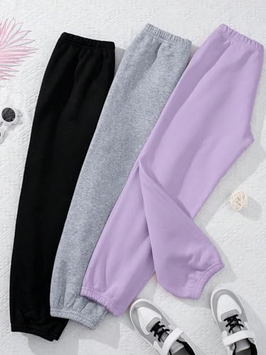 Verdusa Girl's 3 Pack Elastic High Waist Joggers Solid Casual Sweatpants2