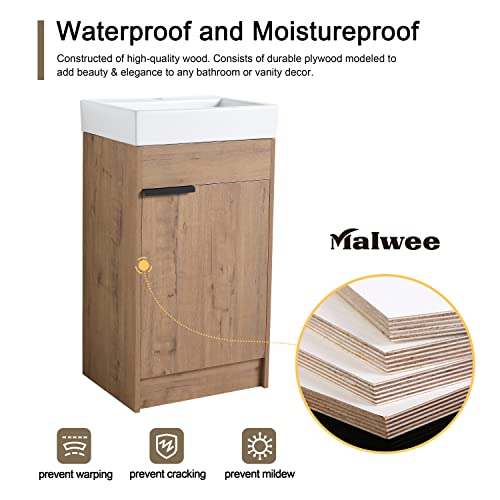 Malwee 18 Inch Freestanding Bathroom Vanity With Sink, 18" Floor Standing Bathroom Vanity, Modern Vanity With 1 Door And White Ceramic Basin Sink Top (Imo, 016-19''W X15''D) #TOP5