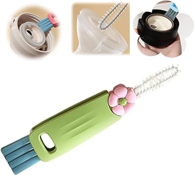 New 3 in 1 Cup Lid Cleaning Brush, Multifunctional Lid Cleaner Brush for Baby Bottle Gap Tight Spaces Cup, Portable Crevice Cleaning Brush Set Green