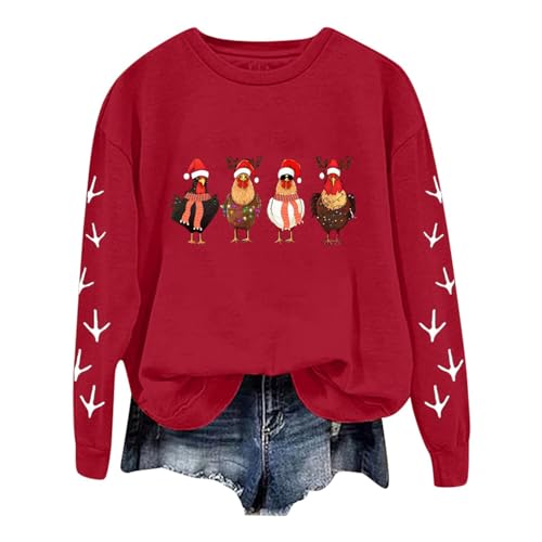 Sweat-shirt surdimensionné femme en tissu doux léger motif original poulet