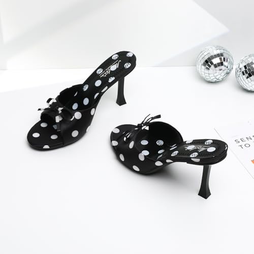 Image of Mostrin Kitten Heels for Women Round Toe Heels With Bow Vintage Mules Sexy Slip on Stiletto Backless Sandals for Party Daily