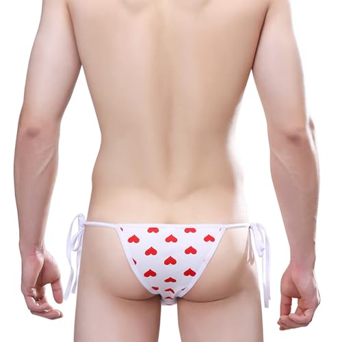 Evankin Valentines Underwear for Men, Sexy Heart Briefs, Novelty Funny Lingerie, Tie String Adjustable Bikini Thong White4