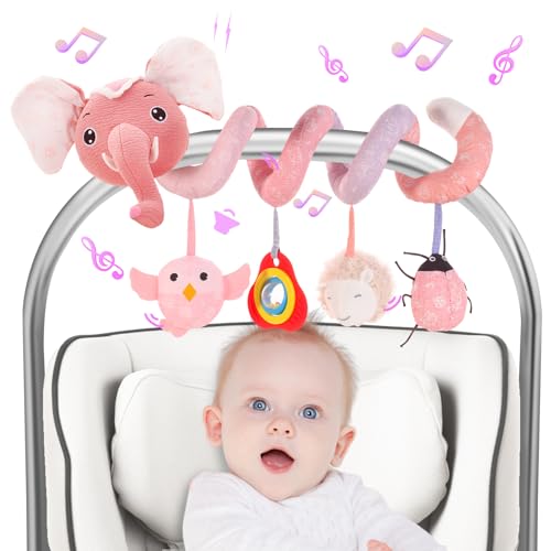 Image of FATI Car Seat ToysBaby Toys 0-6 Months, Spiral Plush Baby Toy for Baby Crib Carseat, Sensory Toys with Squeaker Teether Rattles for 0 3 6 9 12 Months Babies Ideal Gifts