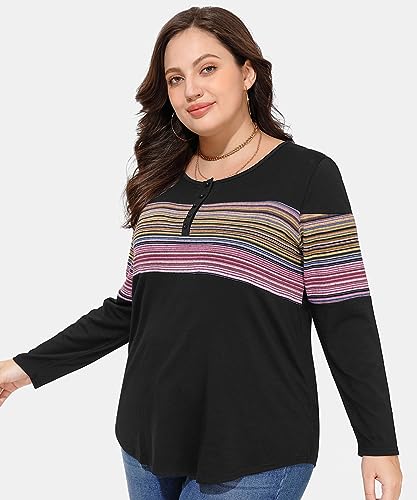 Image of CARCOS Plus Size Tops for Women Long Sleeve Fall Tunic Color Block Camo /Plaid /Leopard /Fall Blouse Crewneck Tshirt XL-5XL