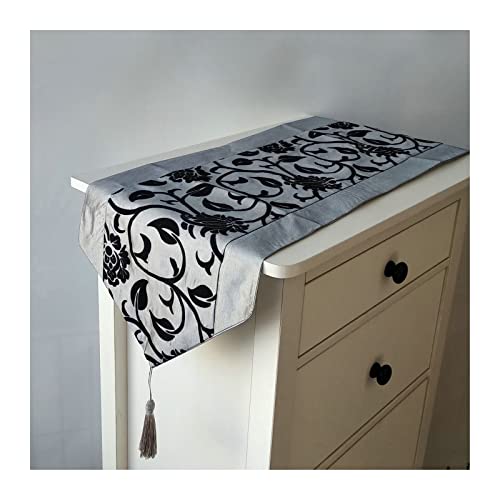 Chemin de table polyester à fleurs décoration de table gris argenté