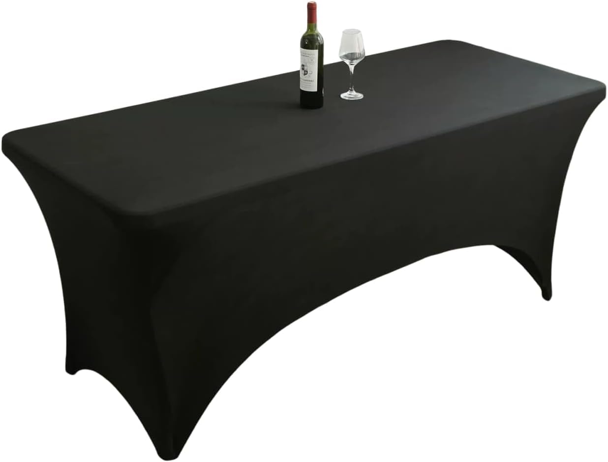 KIJyfgTR Fitted Rectangular Stretch Tablecloth, Ideal For Parties, Events And Banquets(Schwarz,6FT 183x76cm)
