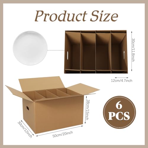 Image of Fuyoooo 6 Sets Dish Packing Kit Include 1 Box 5 Dividers 1 Base Plate Each Set Kitchen Moving Boxes Glassware Packing Kit Dish Containers Supplies for Moving Dishes Glassware (20 x 15 x 12 Inches)