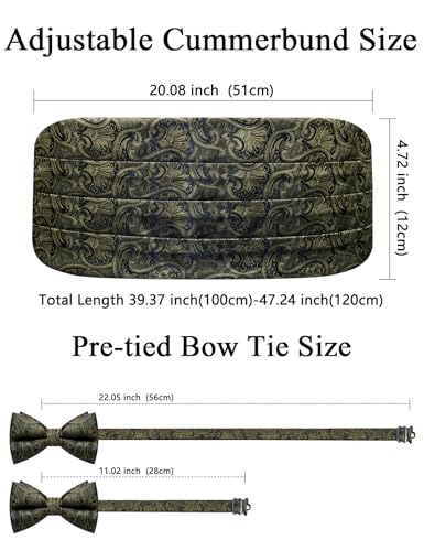 Image of Paisley Floral Tuxedo Cummerbund Bow Tie Pocket Square Set for Men | 3-piece set:cummerbund,bow tie&pocket square.Adjustable back for comfort.Silk blend,wedding,proms,black tie&formal events.