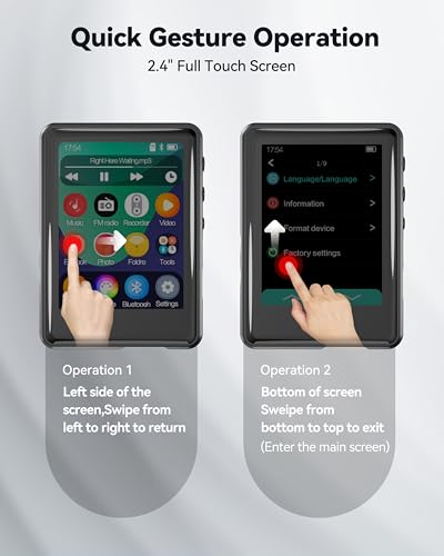 32GB MP3 Player with Bluetooth 5.3, Full Touch Screen Mp3 Mp4 Music Player Built-in Speaker,FM Radio,Voice Recorder,Ebook,Support 256GB TF Card,Shuffle. Earphones Included