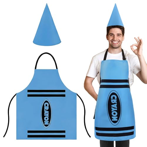 BinPhorm Crayon Costume Adult Apron with Cone Hat 2 Pcs Colorful Crayon Fancy Dress Set for World Book Day Halloween Themed Parties & Role Play