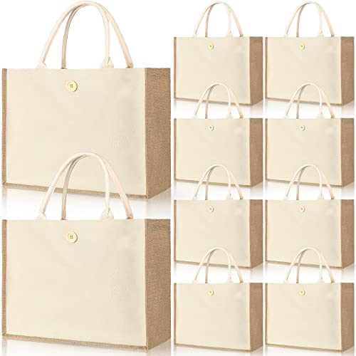 Boao 10 Pack Burlap Tote Bag Set, Reusable Blank Jute Burlap Grocery Bag with Handle for Bridesmaid Gift Shopping DIY Wedding Bride Party, 16.5 x 13 x 7.1 Inch