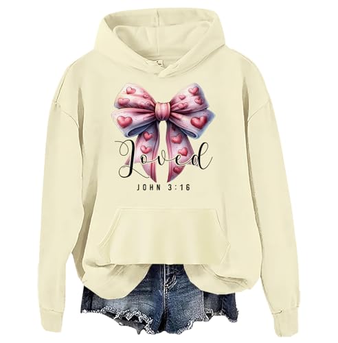 Coquette - Sudadera con capucha y lazo para el día de San Valentín, diseño de corazón de San Valentín, Loved John 3 16, Khika, M