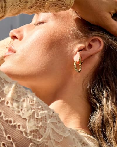 gorjana - Crew Hoops 13/16” - 18k Gold-Plated Brass - Elegant Twisted Design - Stainless Steel Post, Hinge Closure - Lightweight and Versatile - Daily Earring Wear4