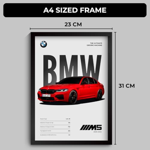 Image of Funk You Store Engineered Wood BMW M5 Poster | Framed BMW A4 Sized (31 x 23 cm) | Car Poster for Wall, Gift for Boys, Sportcar Frames | Car Posters for Wall, Bedroom, Hostel, Study Area, Hostel, Desk