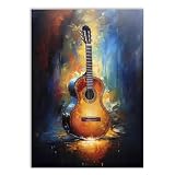 Placa Quadro Decorativo Violão Escuro Ilustração Pintura Óleo