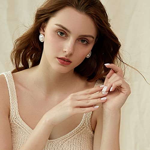 Pearl Clip on Earrings for Women Non Pierced 14K Gold Plated Oval Earrings2