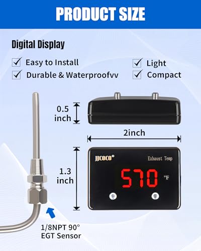 JJCOCO Exhaust Gas Temperature EGT Gauge 1832 ℉ Pyrometer Kit - LED Digital Display with EGT Sensor for Diesel Car Motorcycle ATV