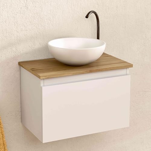 BELLOBATH - Mueble Baño Suspendido con Lavabo de Cerámica Redondo...