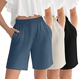 Oakgarden 3 Pack Girls Linen Bermuda Shorts Knee Length Elastic Waist Pants Casual Loose Fit Summer Short Pants with Pockets(Haze Blue, Linen, Black,11-12 Years)