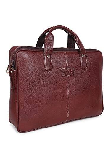 Image of Teakwood Genuine Leather 15 Inches Slim Unisex Brown Solid Laptop Bag