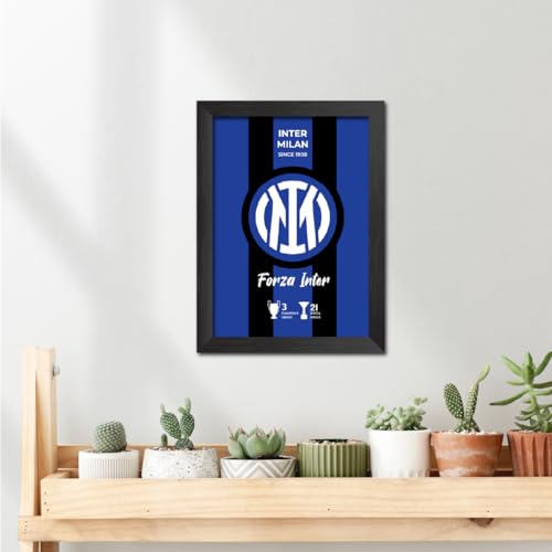 Image of TenorArts Inter Milan Poster White Logo Laminated Photo Frame Painting with Matt Finish Black Textures(12 inches x 9inches)