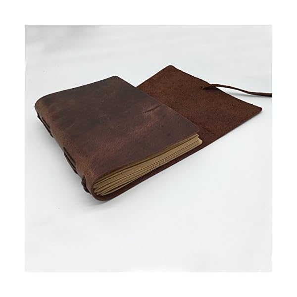 Handgemachtes Notizbuch aus Leder mit Kraftpapier 120 Blatt, A5, Braun – Bild 4