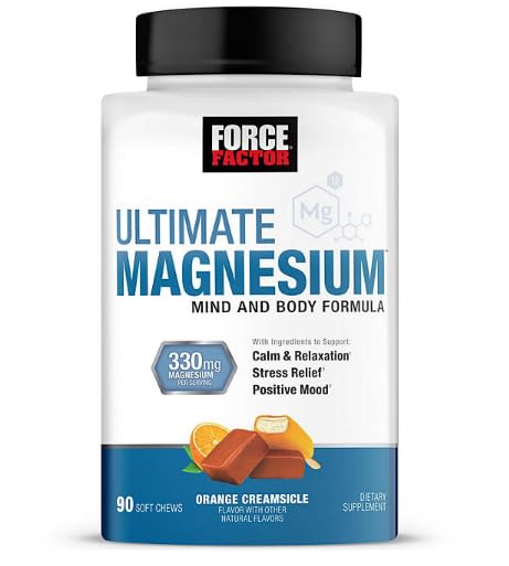 Factor Ultimate Magnesium Supplement, Magnesium for Sleep, Stress Relief, Calm, and Relaxation, Magnesium Chewable, Vegan, Gluten Free, & Non-GMO, Orange Creamsicle Flavor, 90 Soft Chews