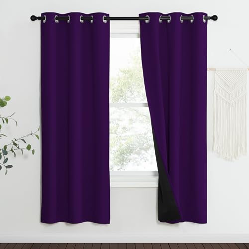 Image of NICETOWN 100% Blackout Curtains with Black Liner Backing, Thermal Insulated Curtains for Living Room, Noise Reducing Drapes, Royal Purple, 37 inch Wide x 70 inch Long Per Panel, Set of 2 Panels
