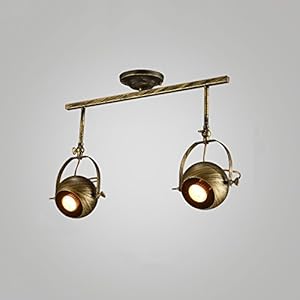Rétro industriel plafonnier lumière mur lampe vêtements magasin rail rails lampes bar LED spots fond mur affichage Shot lumière LED Outfit long Rod plafond spots E27 (Color : Bronze-Double head)
