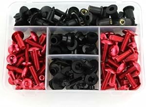 DPUNVMA Aluminium Motorrad Verkleidungsschrauben Satz Rot/Schwarz