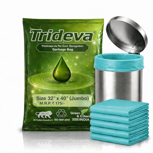Image of Garbage Bags /Dustbin Bags - 120 Micron Heavy - Duty Trash Bags (32 x 40 Inches) - Jumbo Leak -Proof Bin Liners for Kitchen, Office - 500g Pack (Green, Pack of 1) - 4 Bags