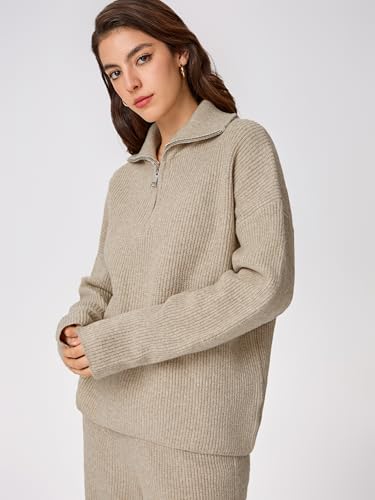 CIDER Quarter Zip Pullover Sweaters for Women Trendy V Neck Long Sleeve Fall Sweaters Solid Knit Chunky Sweater2