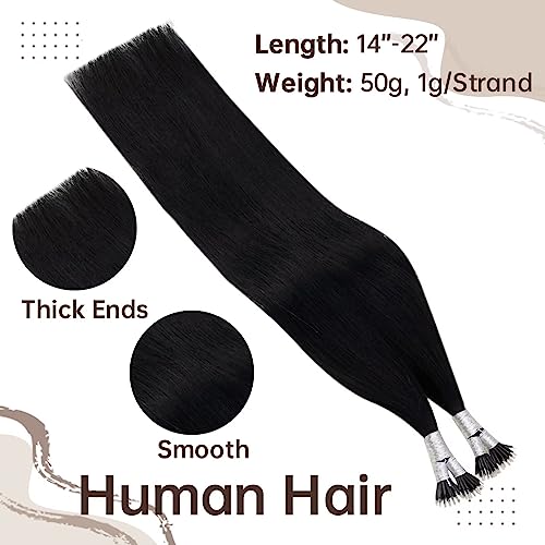 Easyouth Nano Ring Hair Extensions Jet Black Nano loop Hair Extension Real Human Hair Cold Fusion Nanobeads Hair Extensions for Women 16 Inch 50g/50s #1 - Image 3