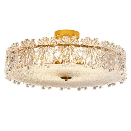 Plafonnier de chambre E14 doré vintage au design tambour et flocon