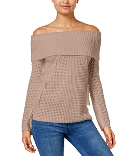 Oh MG! Juniors' Lace-Up Off-The-Shoulder Sweater (Dusty Rose, S)