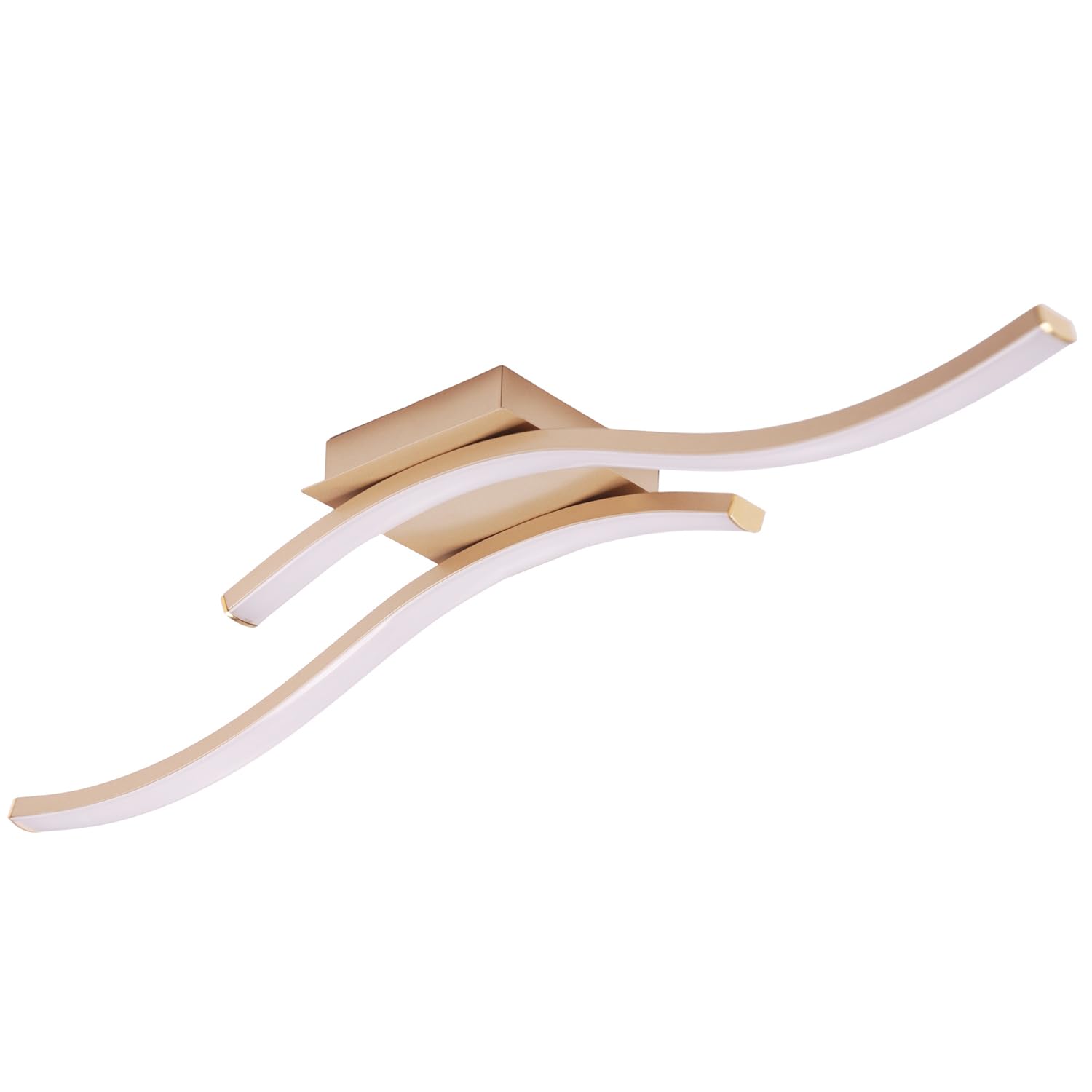 Happy Homewares Modern Designer Double Wavy Strip Semi-Flush Energy Saving LED Ceiling Light Fitting in Matte Gold Sand | 12w = 50w | 3000k Warm White | 570 Lumens