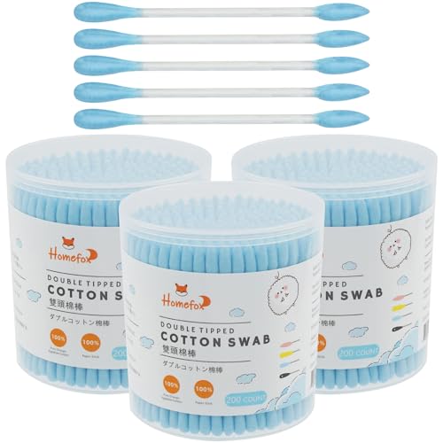 Image of Blue Cotton Swabs Precision Pointed - 600 Count Pointy Organic Cotton Buds Double Side Tightly Wrapped Cotton Tips Paper Stick Soft Gentle Lint-Free Cruelty-Free, Pointy & Round (Blue)