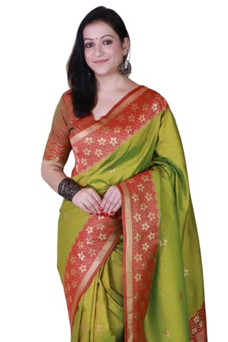 Image of SGF11 Women's Kanjivaram Pure Handloom Soft Silk Saree With Blouse Piece